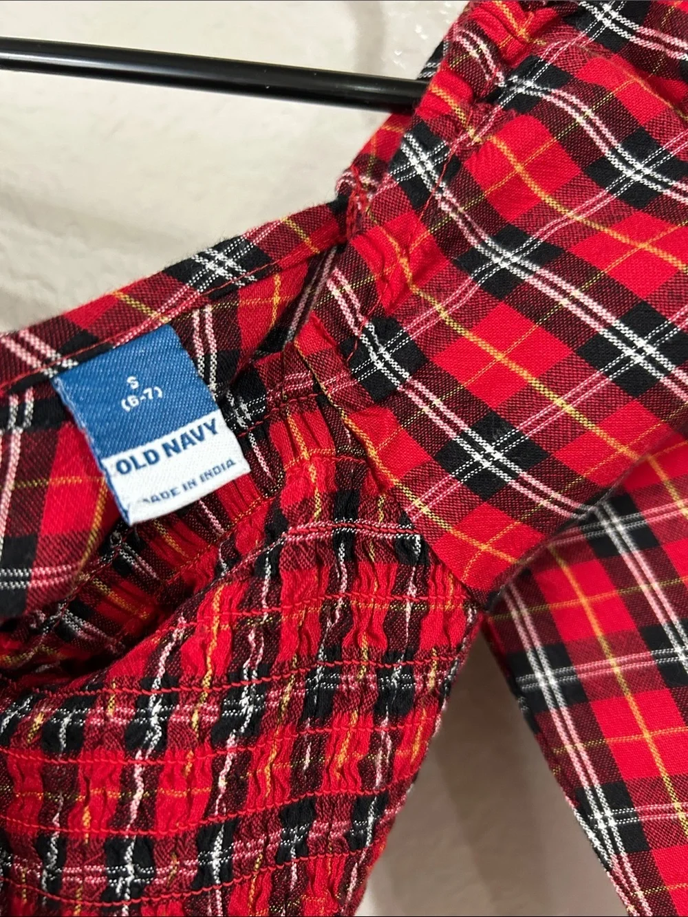 Old Navy Girls Red Plaid Smocked Dress Sz 6/7 Long Sleeve Summer Party Formal